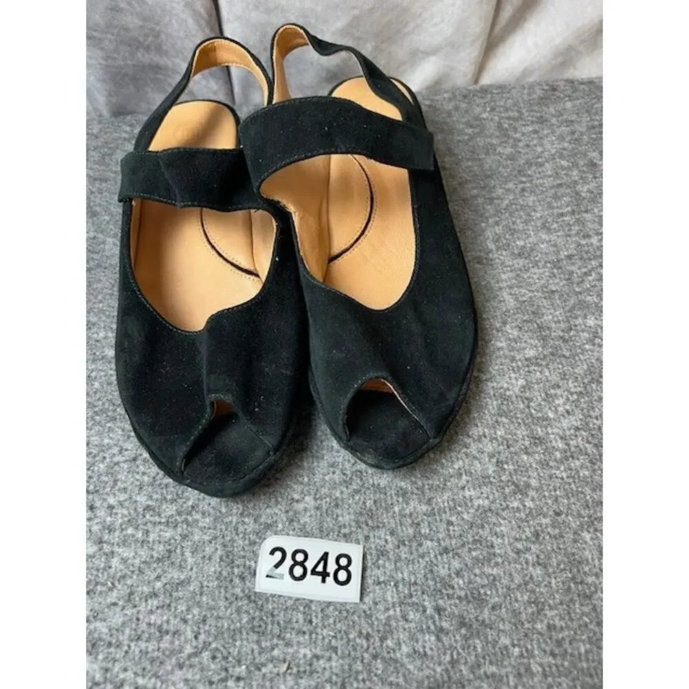 L'Amour Des Pieds Amadour Peep Toe Wedge shoe black suede sandal leather 7 comfy